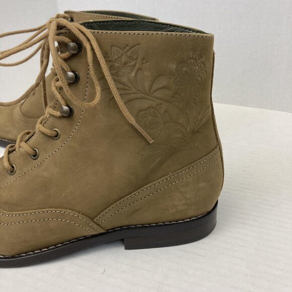 Gudrun Sjoden Suede Lace Up Embossed Boots Womens US 6 / EU 36 Tan Ankle Floral - Picture 10 of 15